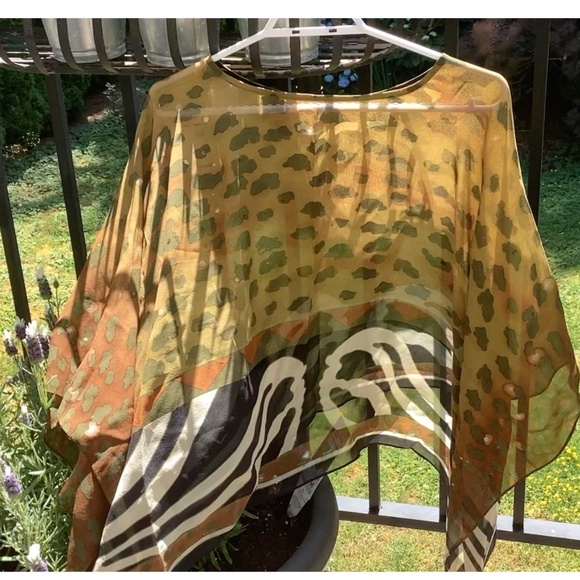 Pure silk sheer poncho/cover up. One size. Multi coloured. - Picture 1 of 5